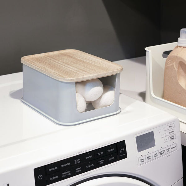 Idesign IDesign Eco BPA-Free Recycled Plastic Medium Open-Front Storage Bin With Paulownia Wood Lid Gray