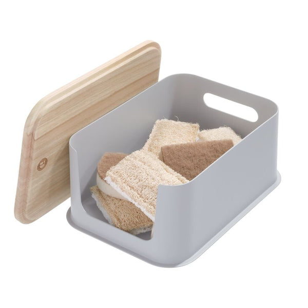 Idesign IDesign Eco BPA-Free Recycled Plastic Medium Open-Front Storage Bin With Paulownia Wood Lid Gray