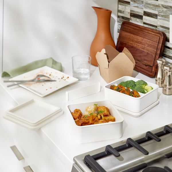 Idesign IDesign Eco Divided Food Storage Container Made From Recycled Plastic With Lids Set Of 2 Coconut