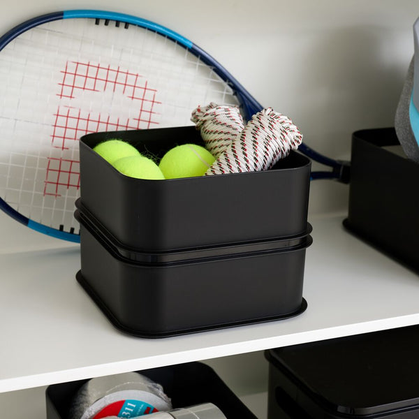 Idesign IDesign Eco Garage Bins With Lid Made From Recycled Plastic Set Of 2 Matte Black