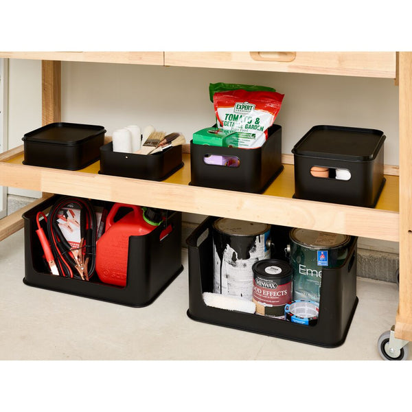 Idesign IDesign Eco Garage Bins With Lid Made From Recycled Plastic Set Of 2 Matte Black