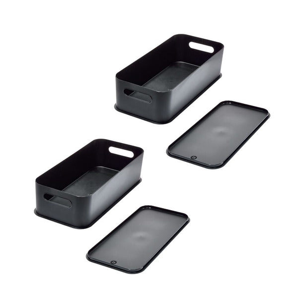 Idesign IDesign Eco Garage Storage Handled Bins With Lid Made From Recycled Plastic - Set Of 2 Matte Black