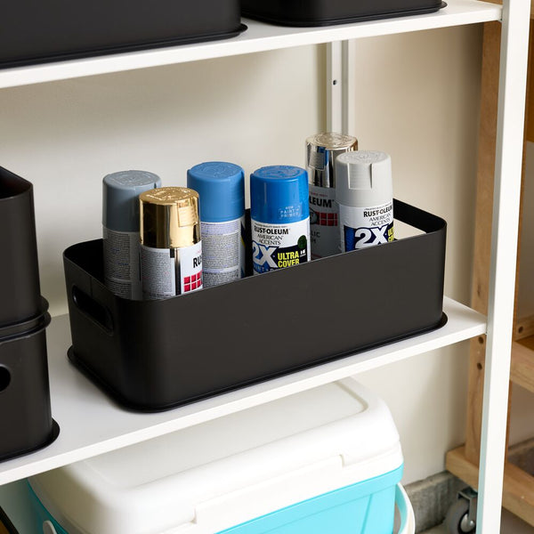 Idesign IDesign Eco Garage Storage Handled Bins With Lid Made From Recycled Plastic Matte Black