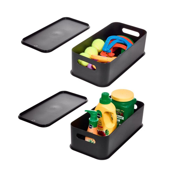 idesign iDesign Eco Garage Storage Handled Bins with Lid Made from Recycled Plastic - Set of 2 Matte Black