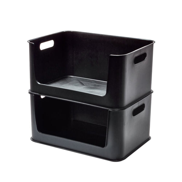 Idesign IDesign Eco Garage Storage Open Front Stackable Bins Made From Recycled Plastic Set Of 2 Matte Black