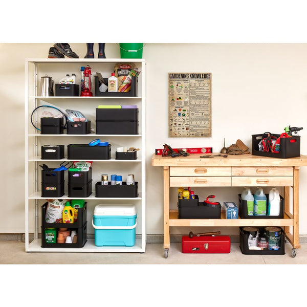 Idesign IDesign Eco Garage Storage Open Front Stackable Bins Made From Recycled Plastic Set Of 2 Matte Black