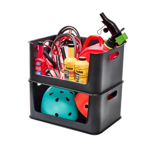 idesign iDesign Eco Garage Storage Open Front Stackable Bins Made from Recycled Plastic Set of 2 Matte Black