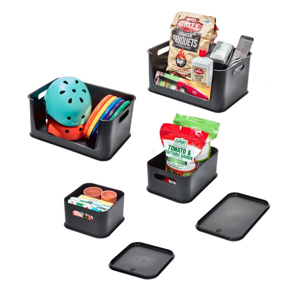 idesign iDesign Eco Garage Storage Starter Set Made from Recycled Plastic Set of 6 Matte Black