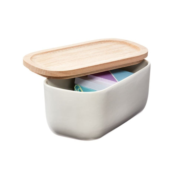 idesign Eco Office Ceramic Bin with Lid Coconut