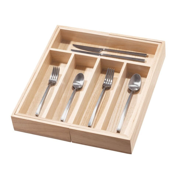 idesign iDesign EcoWood Natural Paulownia Wood Expandable Flatware and Cutlery Tray