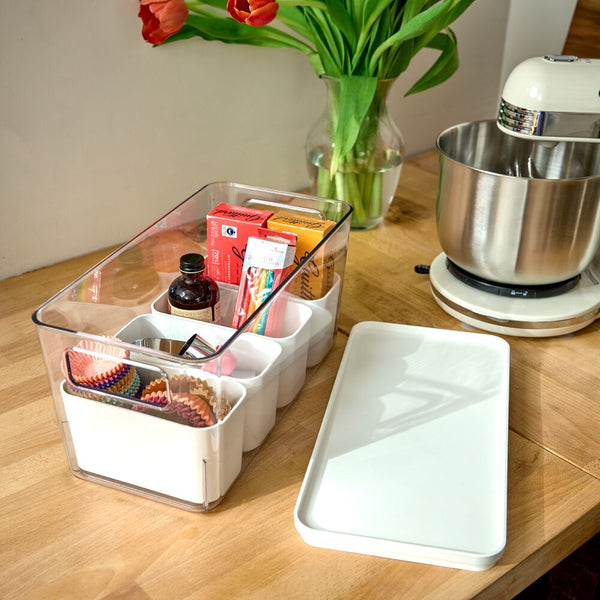 Idesign IDesign Large Lidded Bin & 4 Inner Small Bins Marshmallow/Clear