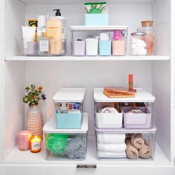 Idesign IDesign Medium Lidded Bin Clear/Lavender Sprinkles