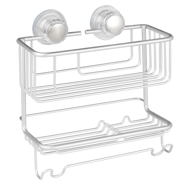 Idesign IDesign Metro Aluminum Turn-N-Lock 2-Tier Combo Suction Basket Silver