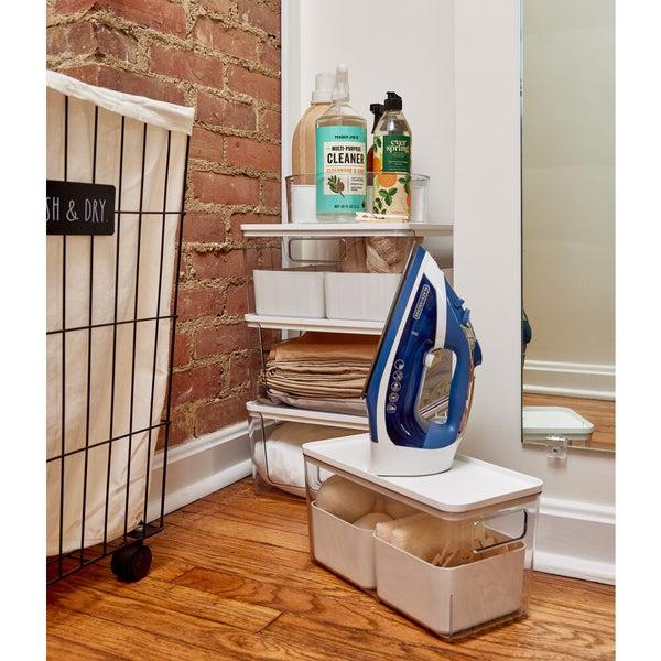 Idesign IDesign Open Front Lidded Bin Clear/Marshmallow