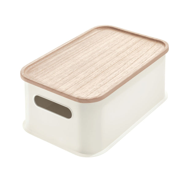 Idesign IDesign Plastic Medium Lidded Storage Bin With Handles Wood/Coconut
