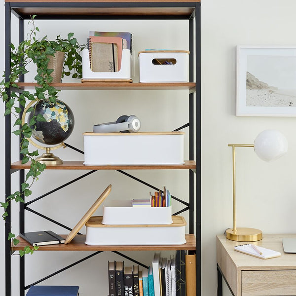 Idesign IDesign Recycled Plastic Open Front Storage Bins With Handle And Bamboo Lid Coconut