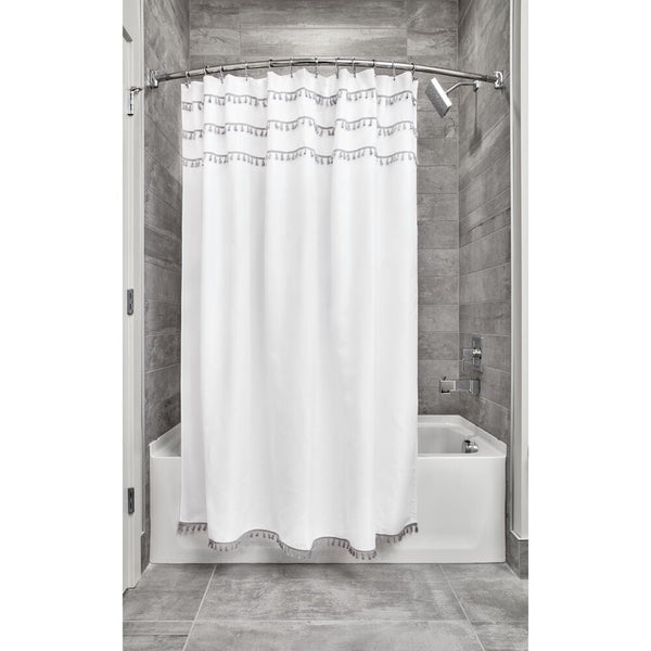 idesign Tassel Shower Curtain White/Gray