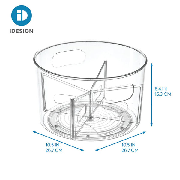 Idesign Linus BPA-Free Plastic Turntable Organizer With Removable Dividers - 10.5" X 10.5" X 6.36" Clear