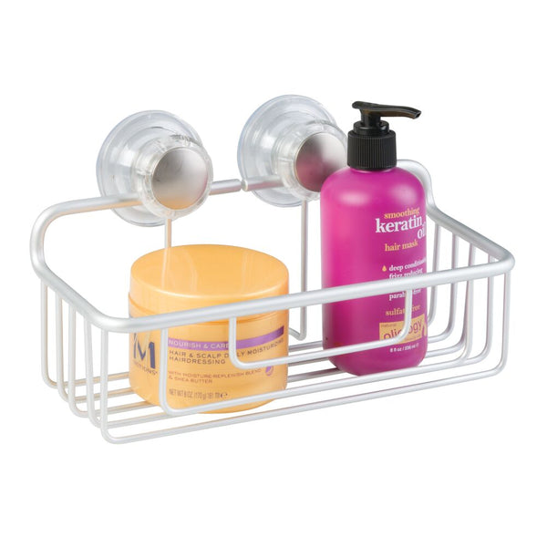 idesign Metro Aluminum Turn-N-Lock Suction Basket Silver