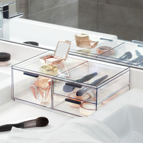 Idesign RPET Onyx 3 Drawer Cosmetic Organizer - Wide Clear