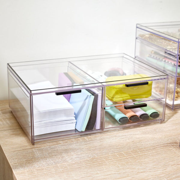 Idesign RPET Onyx 3 Drawer Cosmetic Organizer - Wide Clear