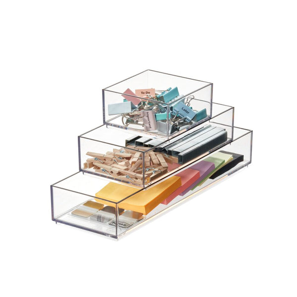 idesign RPET Onyx Stack & Slide Organizers (Set of 3) Clear