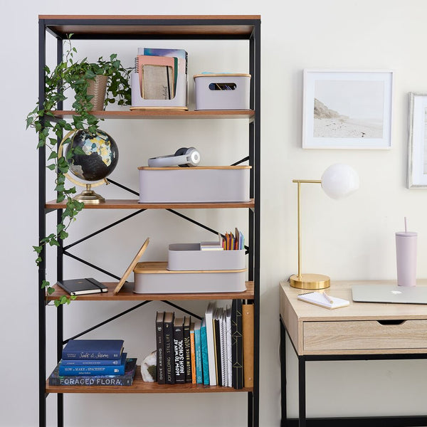 Idesign RPP Large Bin W Bamboo Lid 8.4 X 16.9 X 3 Porpoise/Natural