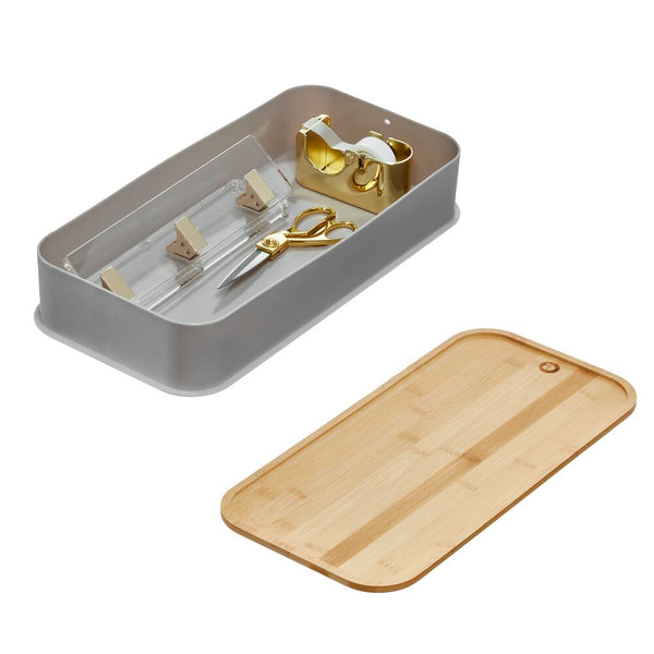 idesign RPP Large Bin w Bamboo Lid 8.4 x 16.9 x 3 Porpoise/Natural