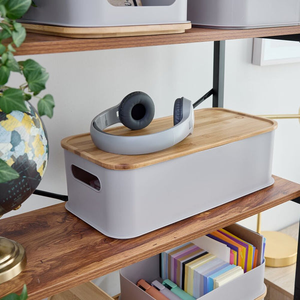 Idesign RPP Large Handled Bin W Bamboo Lid 8.4 X 16.9 X 5 Porpoise/N