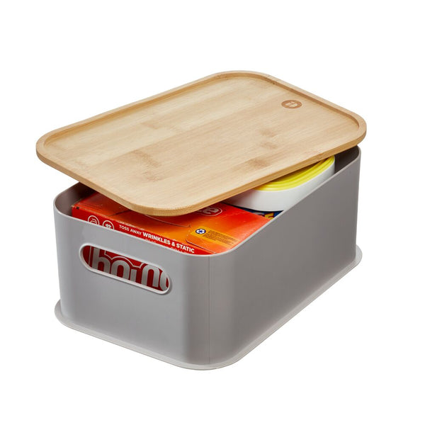 idesign RPP Medium Handled Bin w Bamboo Lid 8.4 x 11.9 x 5 Porpoise