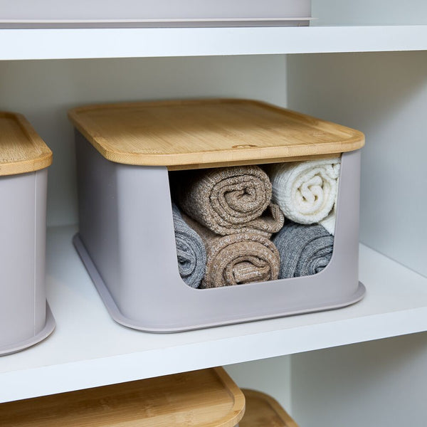 Idesign RPP Open Front Bin W Bamboo Lid 8.4 X 11.9 X 5 Porpoise/Natural Wood