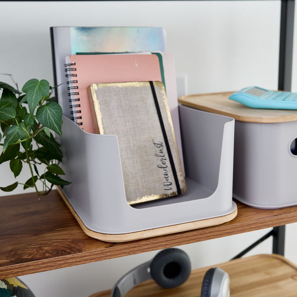 Idesign RPP Open Front Bin W Bamboo Lid 8.4 X 11.9 X 5 Porpoise/Natural Wood