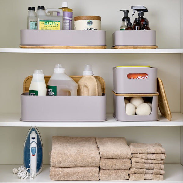 Idesign RPP Open Front Bin W Bamboo Lid 8.4 X 11.9 X 5 Porpoise/Natural Wood