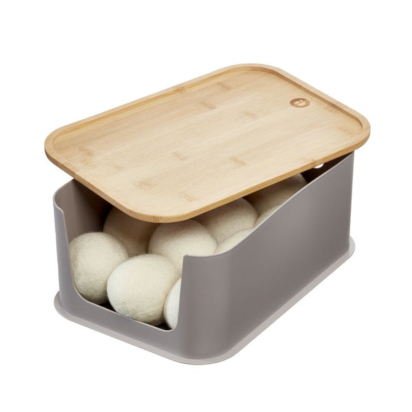 idesign RPP Open Front Bin w Bamboo Lid 8.4 x 11.9 x 5 Porpoise/Natural wood