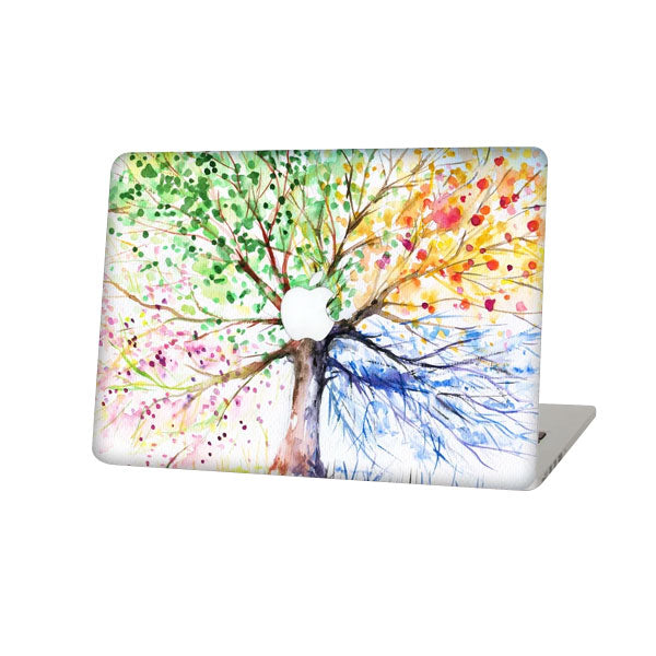 Ikase 4Tone Tree With Apple Cut Out Logo - Macbook Case - Macbook Air Pro 13" Inch + Free Keyboard Cover