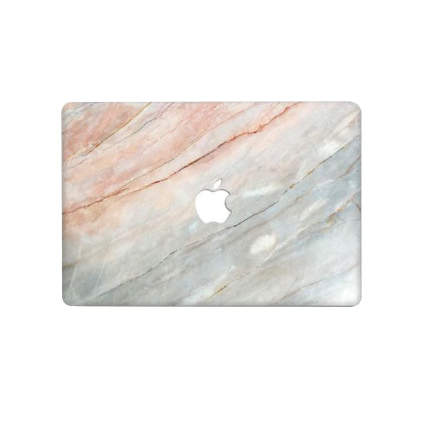 Ikase Marble White With Apple Cut Out Logo - Macbook Case - Macbook Air Pro 13" Inch + Free Keyboard Cover