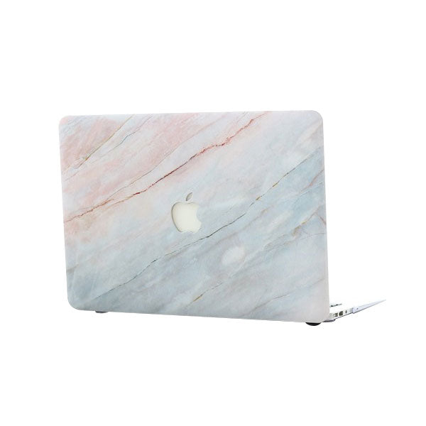 Ikase Marble White With Apple Cut Out Logo - Macbook Case - Macbook Air Pro 13" Inch + Free Keyboard Cover
