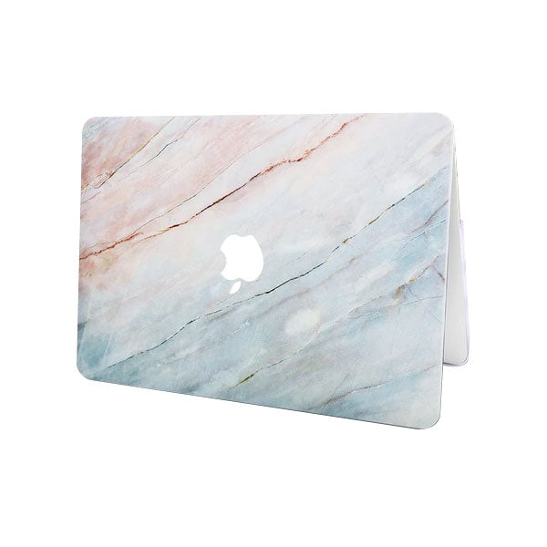 Ikase Marble White With Apple Cut Out Logo - Macbook Case - Macbook Air Pro 13" Inch + Free Keyboard Cover