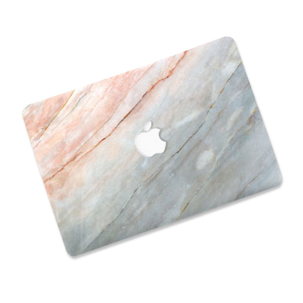 ikase Marble White With Apple Cut Out Logo - Macbook Case - Macbook Air Pro 13" inch + Free Keyboard Cover