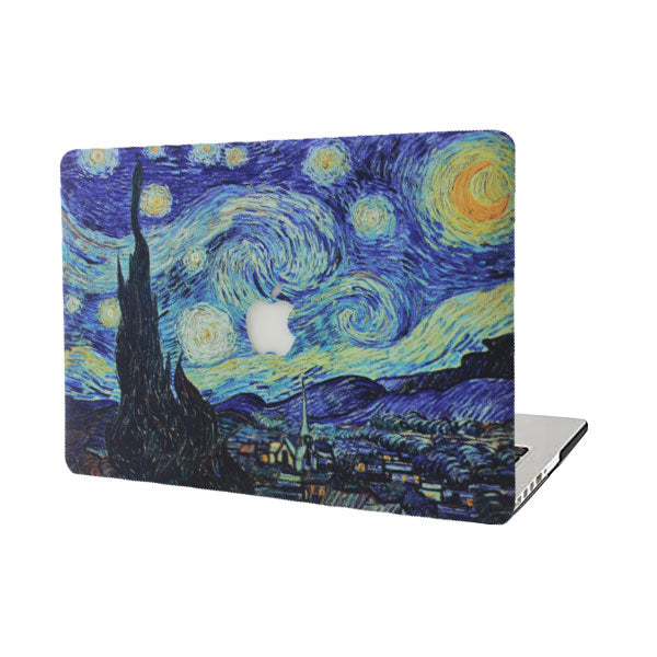 Ikase Starry Night With Apple Cut Out Logo - Macbook Case - Macbook Air Pro 13" Inch + Free Keyboard Cover