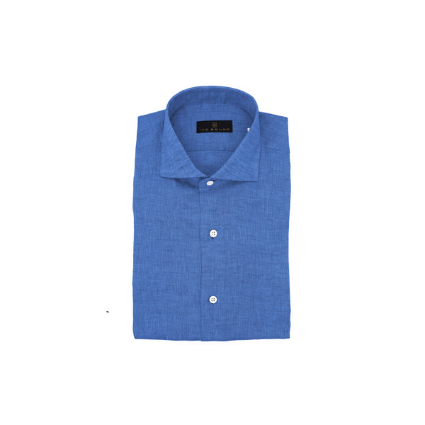 Ike Behar Azure Blue Hand Finished Italian Linen Shirt