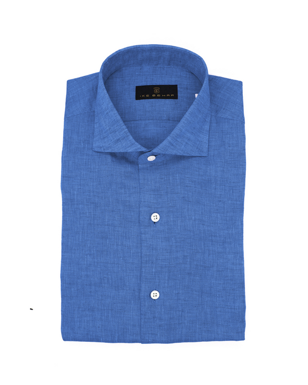 ike behar Azure Blue Hand Finished Italian Linen Shirt