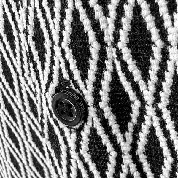 Ike Behar Black And White Jacquard Diamond Contrast Knit Short Sleeve Shirt
