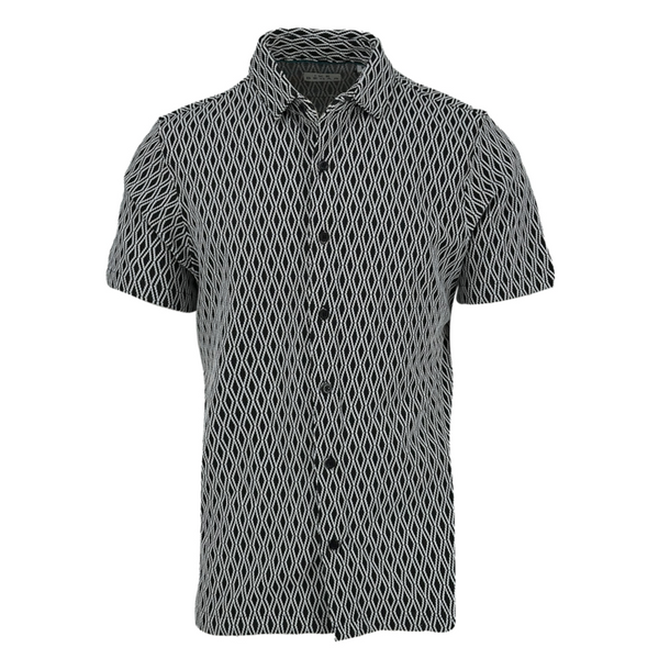 ike behar Black and White Jacquard Diamond Contrast Knit Short Sleeve Shirt