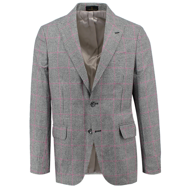 ike behar Black Houndstooth with Pink Window Pane Sport Coat