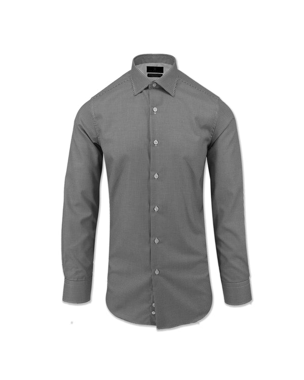 Ike Behar Black Mini-Check Natural Stretch Cotton Dress Shirt