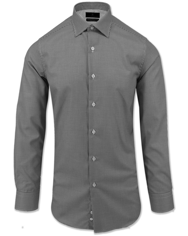 ike behar Black Mini-Check Natural Stretch Cotton Dress Shirt