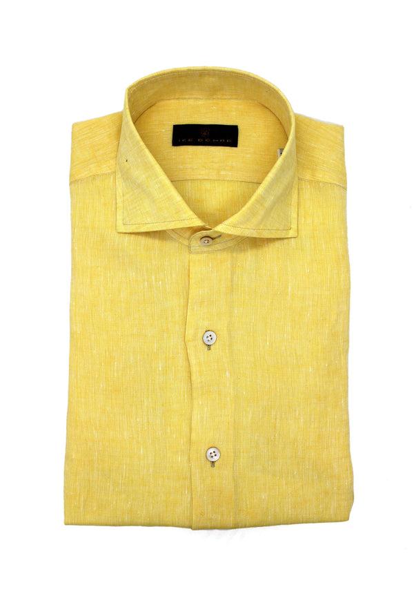 ike behar Canary Yellow Hand Finished Italian Linen Sport Shirt