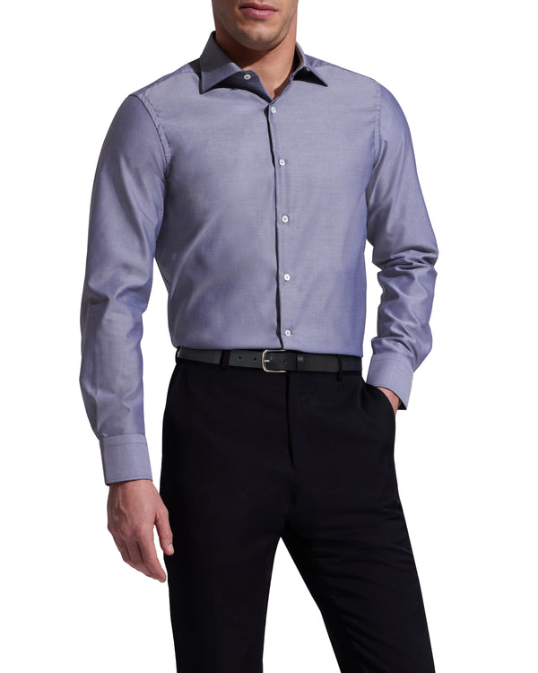 Ike Behar Charcoal Twill Natural Stretch Cotton Dress Shirt