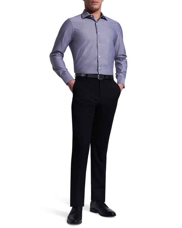 Ike Behar Charcoal Twill Natural Stretch Cotton Dress Shirt